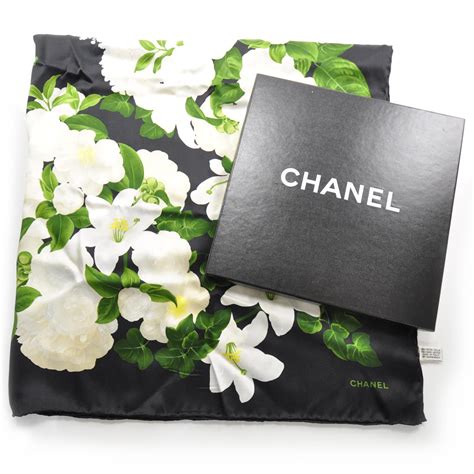 chanel silk camellia flower scarf|authentic chanel scarf.